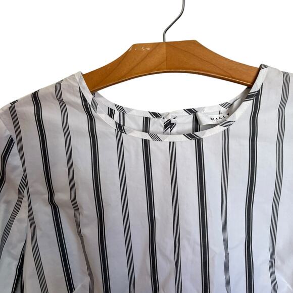 Milly Gabby Stripe Bell Sleeve Top Pinstriped High-Neck Ruffle White Office 4 - Picture 5 of 11